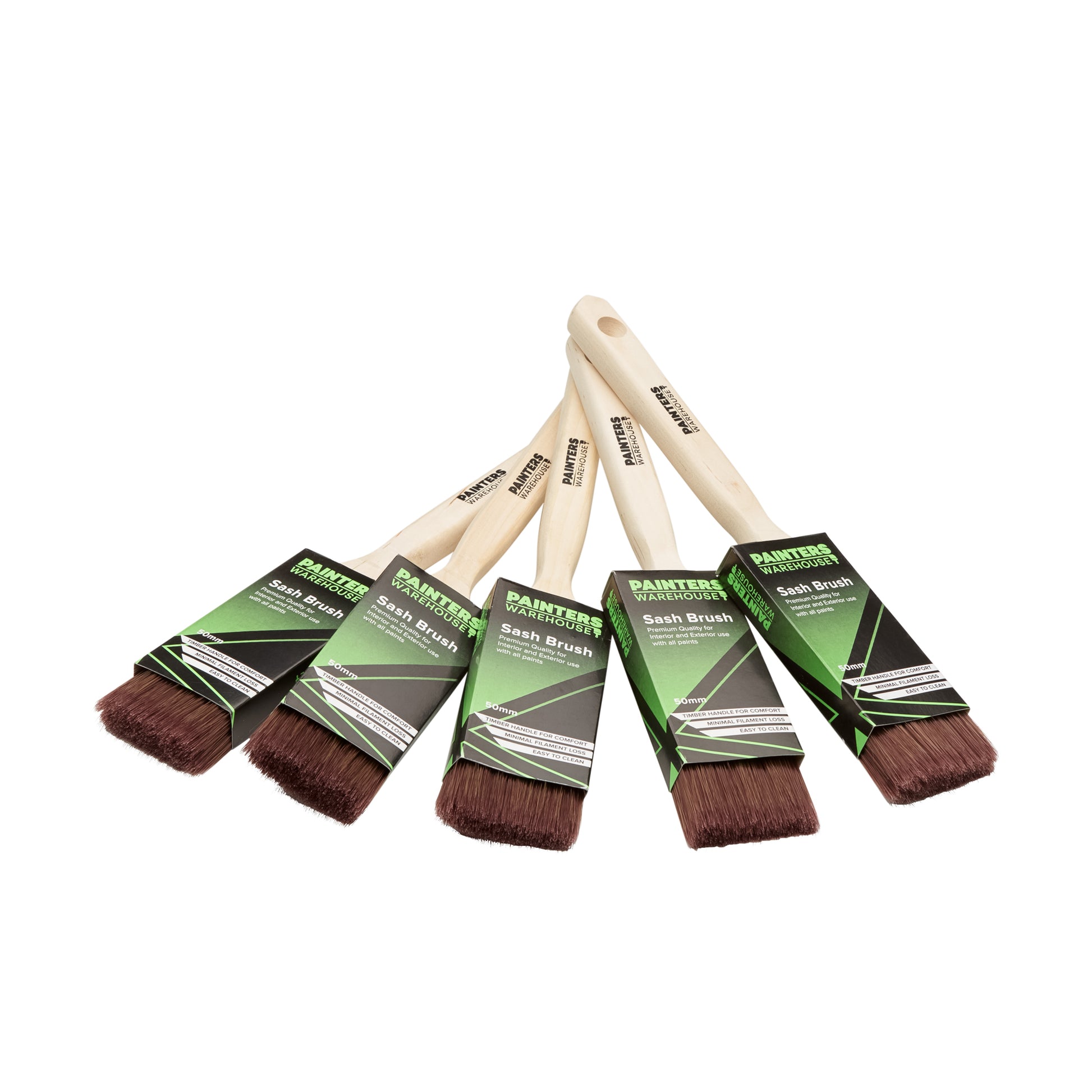 Painters Warehouse Sash Brush 50mm. Sold in a set of 5 brushes