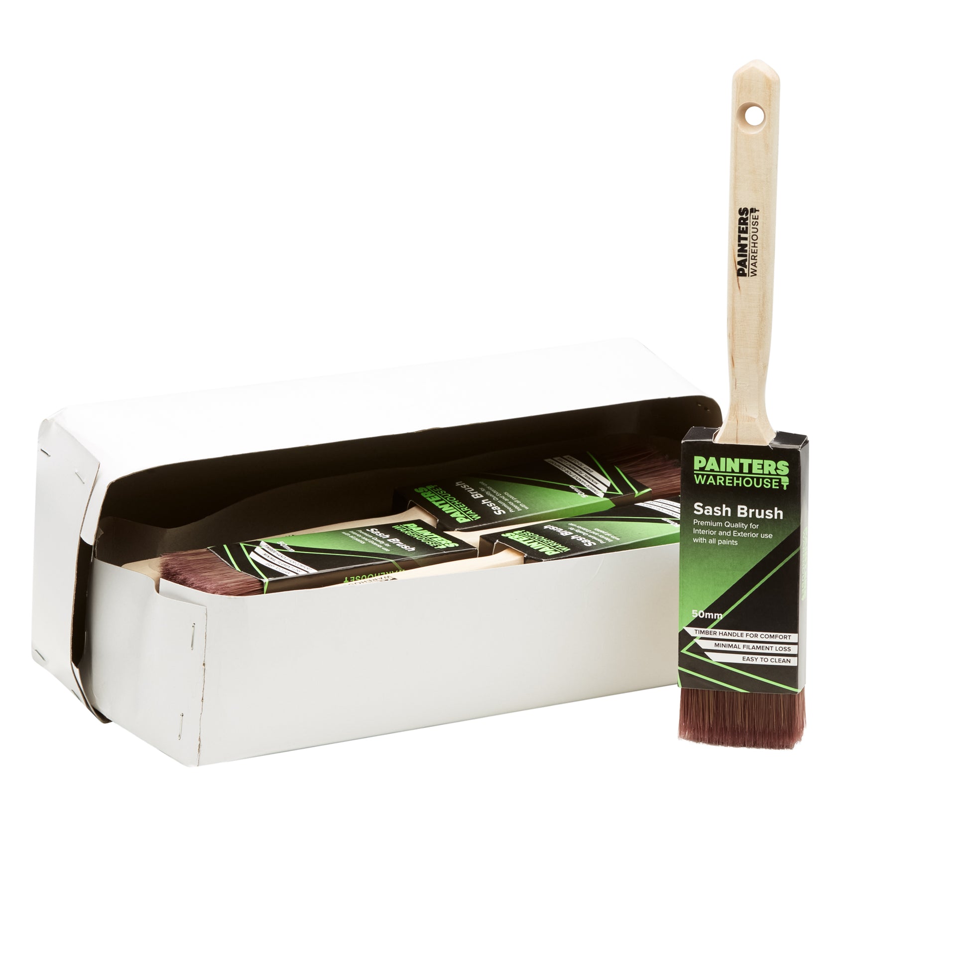 Painters Warehouse Sash Brush 50mm. Sold in a box of 12 brushes