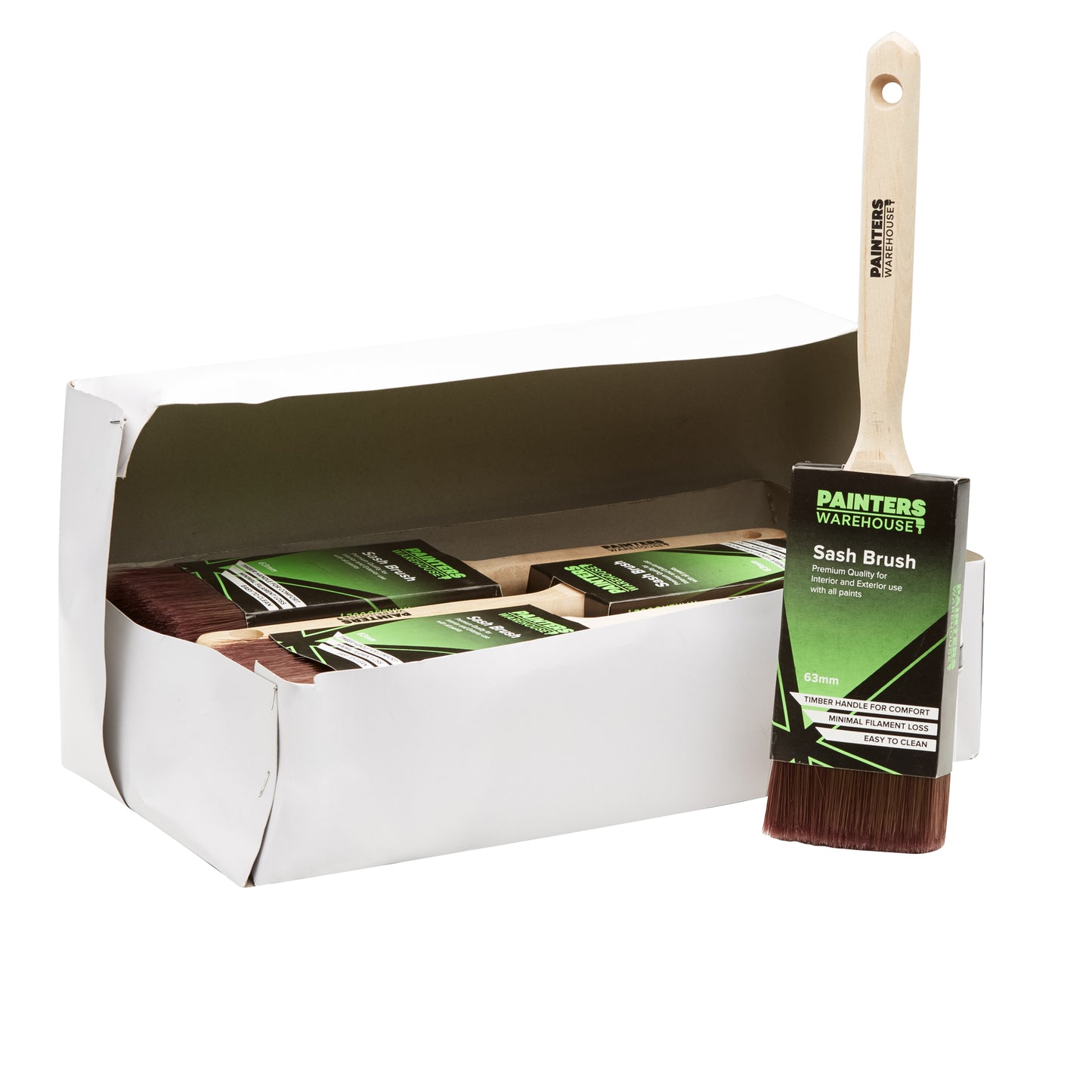 Painters Warehouse Sash Brush 63mm. Sold in a box of 12 brushes