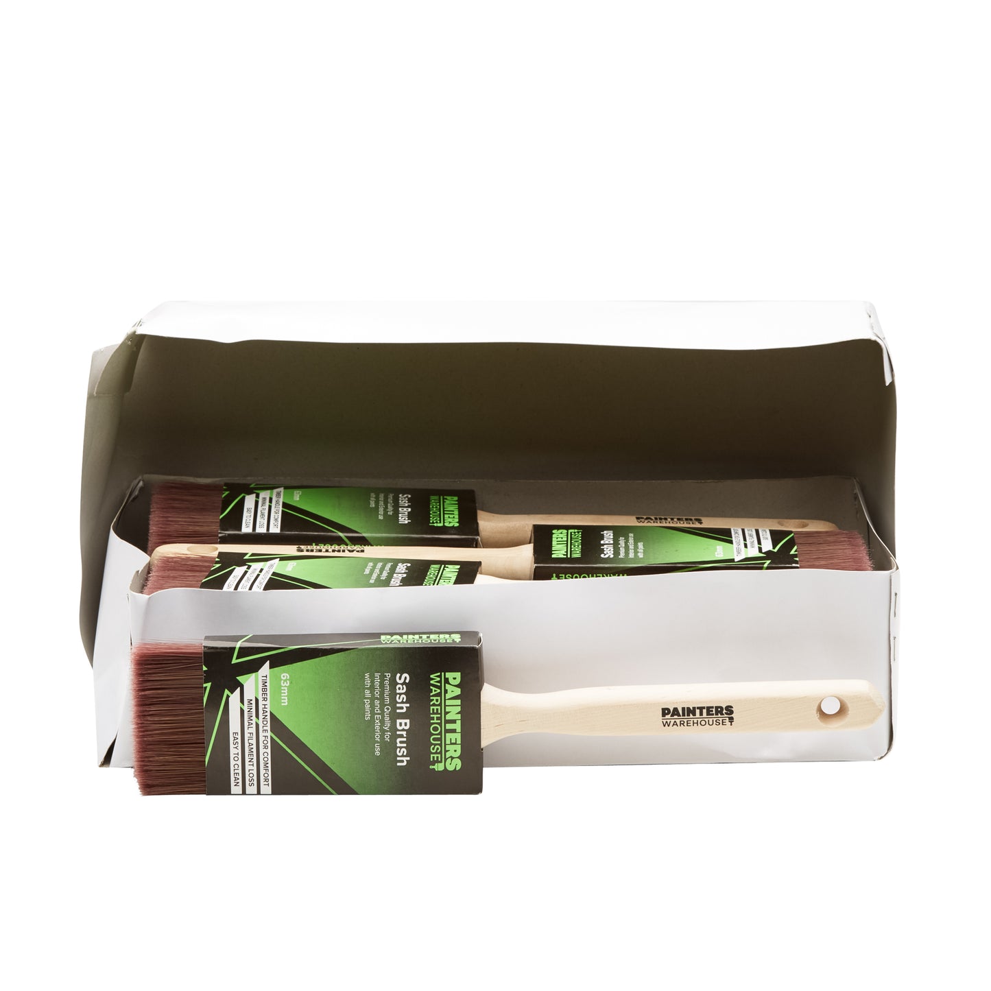 Painters Warehouse Sash Brush 63mm. Sold in a box of 12 brushes