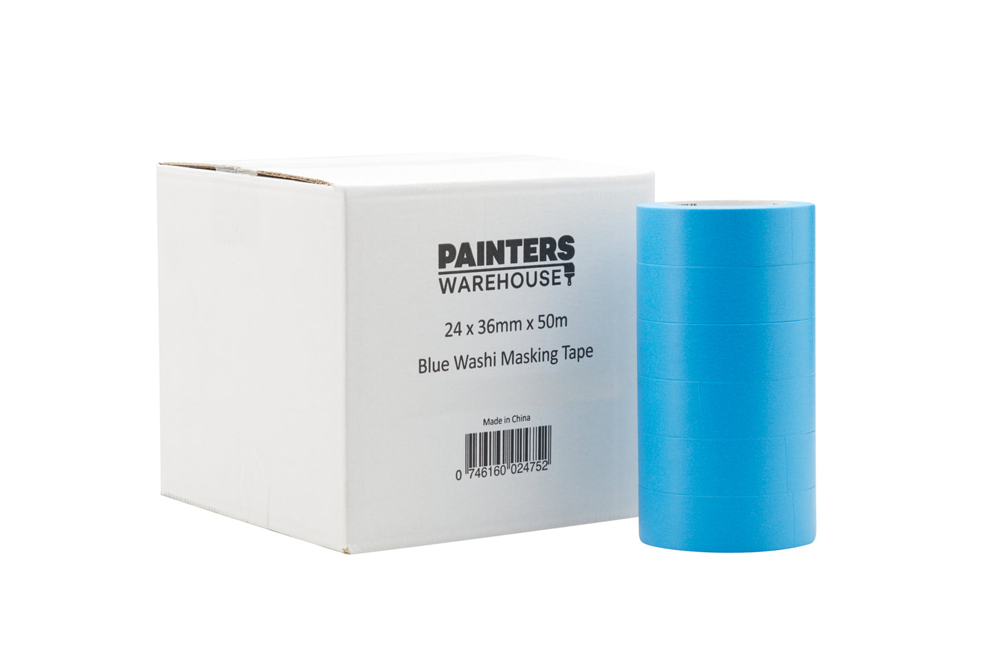 Painters Warehouse Washi Tape. 36mm x 50M, crisp clean edge, easy to remove. Bulk buy in a box of 24 rolls