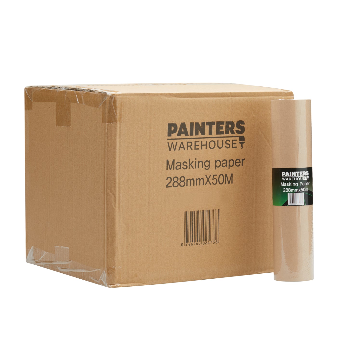 Painters Warehouse Masking Paper 288mm x 50M to protect surface areas from paint overspray. Bulk buy 20 rolls