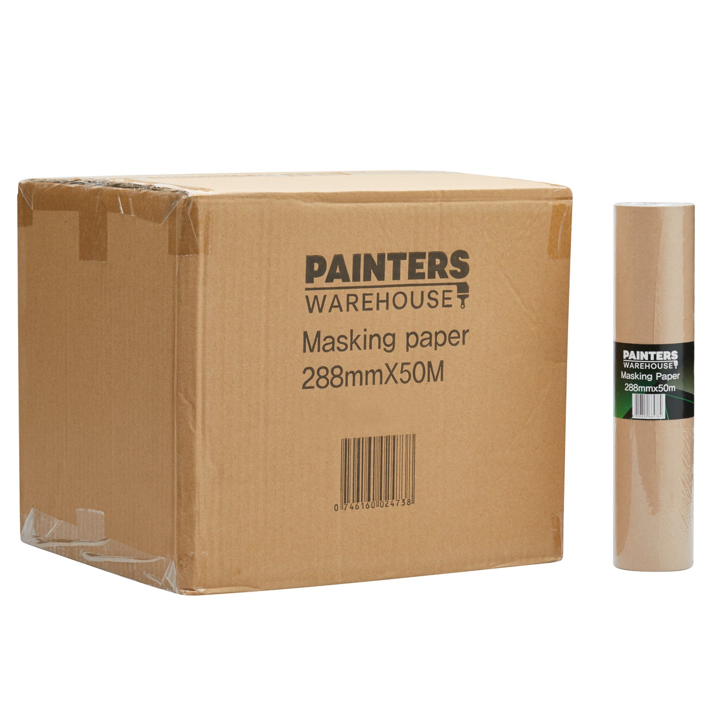 Painters Warehouse Masking Paper 288mm x 50M to protect surface areas from paint overspray. Bulk buy 10 rolls