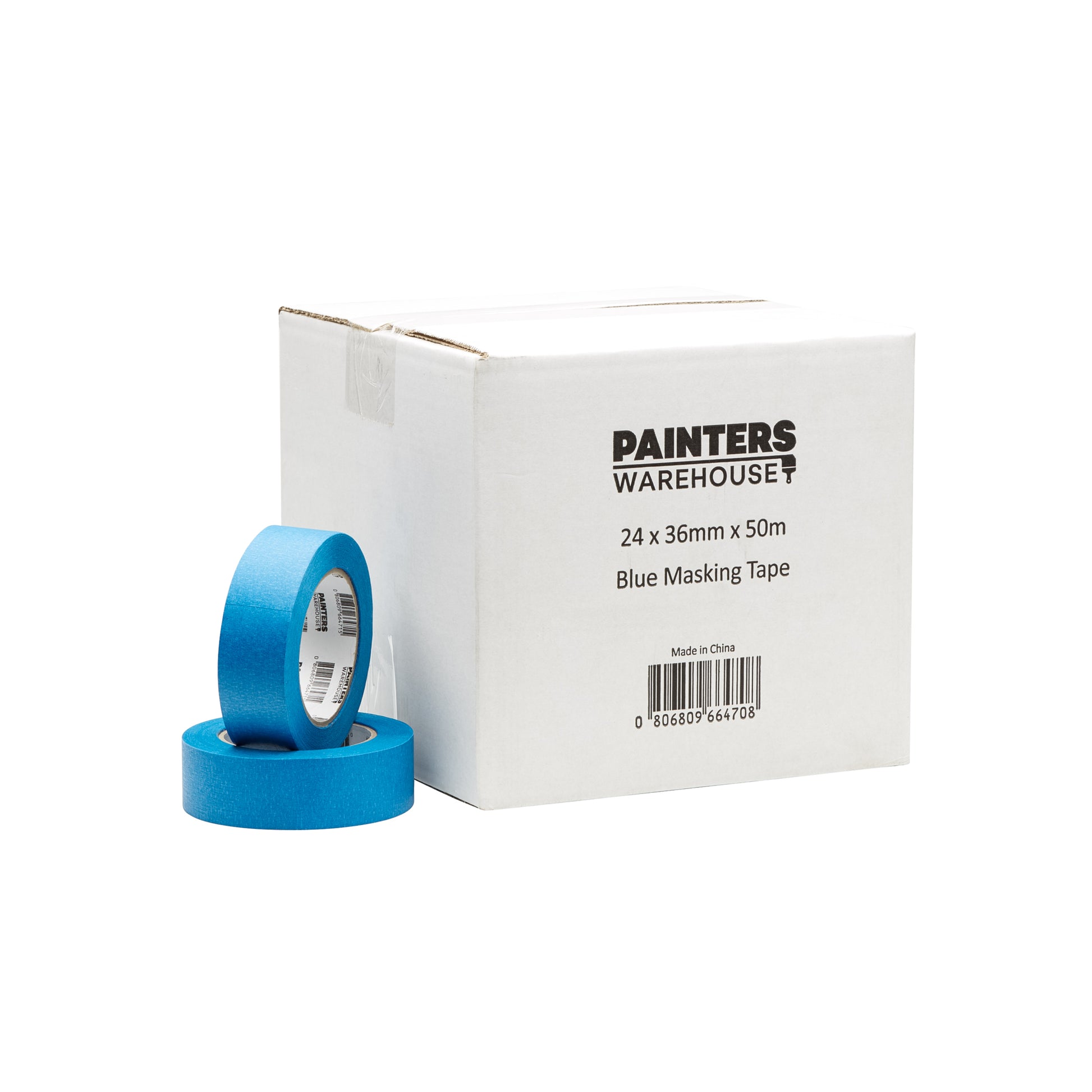 Painters Warehouse blue masking tape available in boxes of 24 rolls